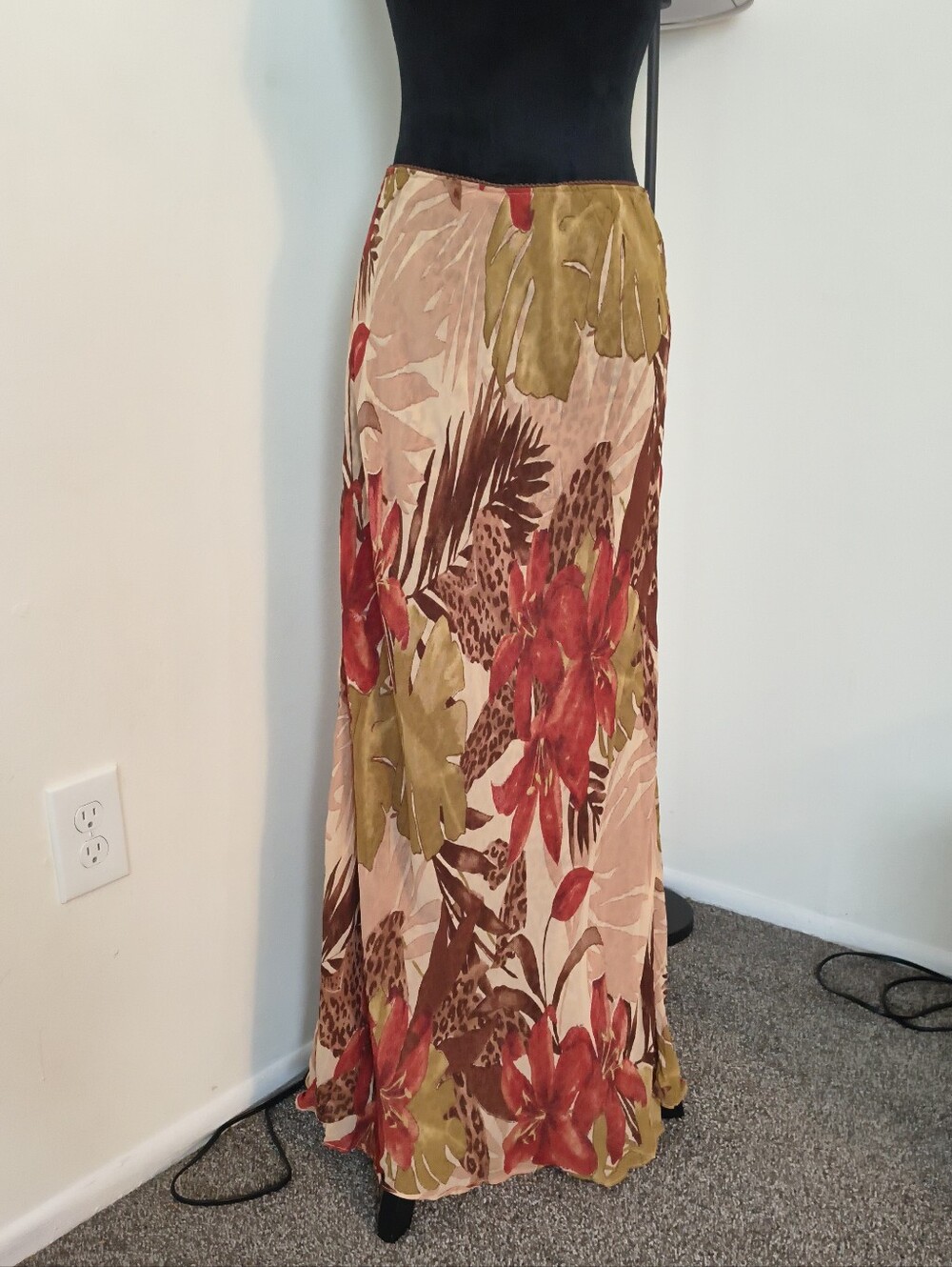 Lola P. Reversible Maxi Skirt Tropical Floral & Leopard Print Size L